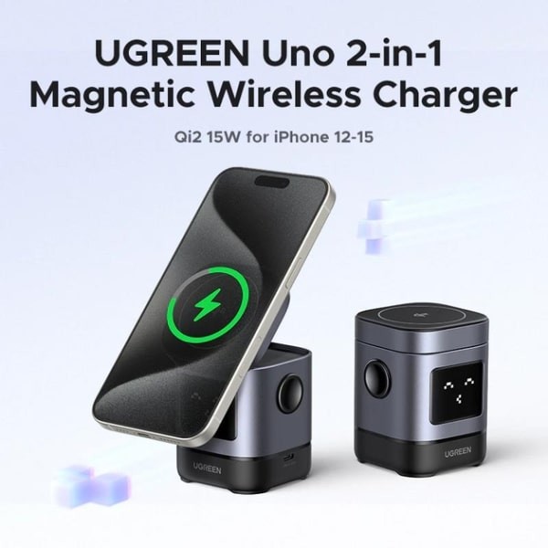 Фото - Беспроводное зарядное устройство UGREEN W709 2-in-1 Robot Wireless Charger for iPhone&AirPods Grey (45775)
