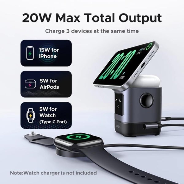 Фото - Беспроводное зарядное устройство UGREEN W709 2-in-1 Robot Wireless Charger for iPhone&AirPods Grey (45775)
