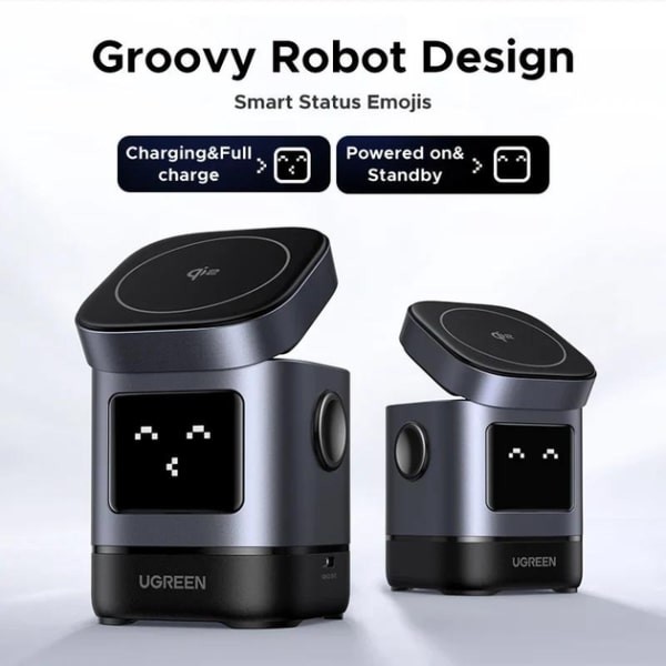 Фото - Беспроводное зарядное устройство UGREEN W709 2-in-1 Robot Wireless Charger for iPhone&AirPods Grey (45775)