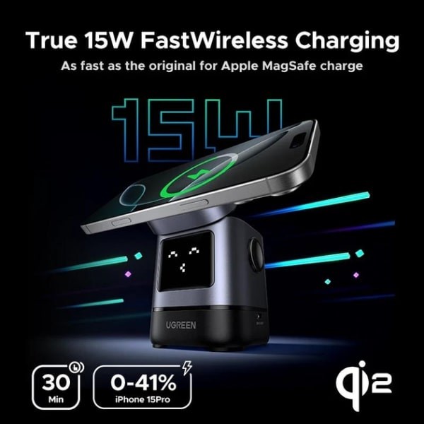 Фото - Беспроводное зарядное устройство UGREEN W709 2-in-1 Robot Wireless Charger for iPhone&AirPods Grey (45775)