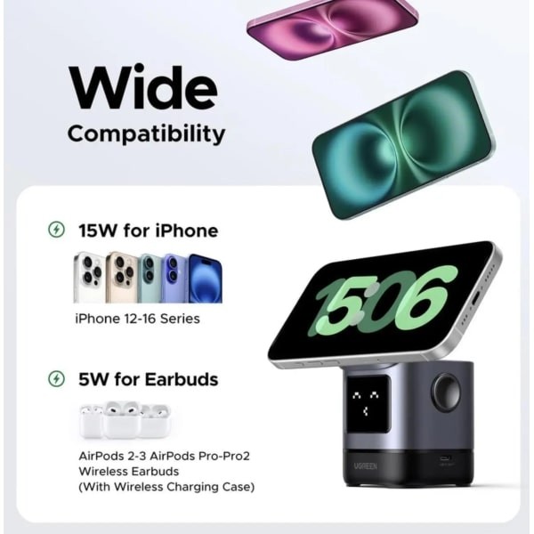 Фото - Беспроводное зарядное устройство UGREEN W709 2-in-1 Robot Wireless Charger for iPhone&AirPods Grey (45775)