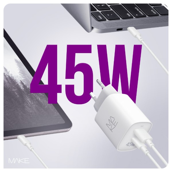 Фото - Мережевий зарядний пристрій MAKE 45W GaN PD + QC3.0 White (MCW-4521GWH)
