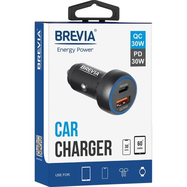 Фото - Автомобільний зарядний пристрій Brevia ePower Dual PowerMax Metal LED 60W 1xUSB-C+1xUSB-A (46060CUB)