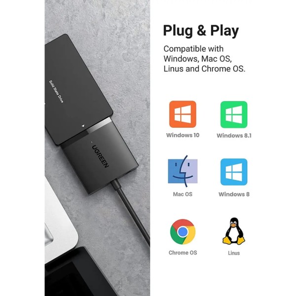 Фото - Кабель USB Type-A - USB Type-A UGREEN CM257 USB 3.0 Type-А SATA III (F) Black (60561)