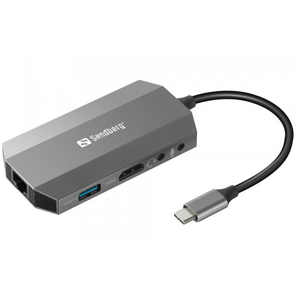 Фото - Хаб USB Sandberg USB3.1 Type-C HDMI/USB 3.0x2/RJ45/SD/TF/PD 100W 6in1 (136-33)