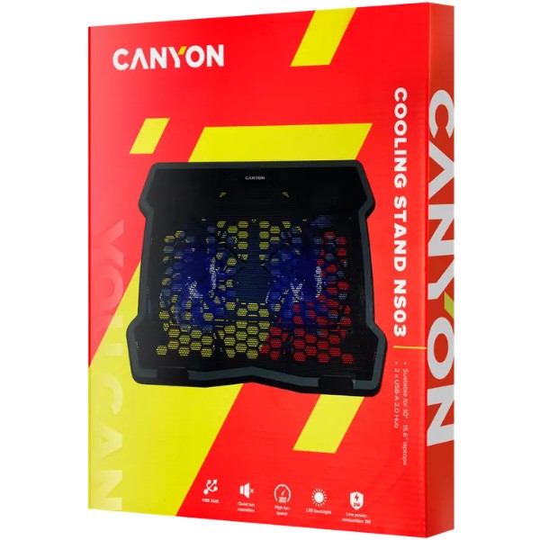 Фото - Підставка під ноутбук охолоджуюча Canyon NS03 2Fan 2USB LED Black (CNE-HNS03)