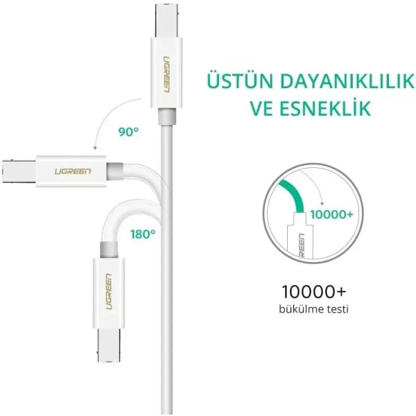 Фото - Перехідник UGREEN US241 USB-C 2.0 to USB-B 2.0 Print Cable 1.5 m White (40417)