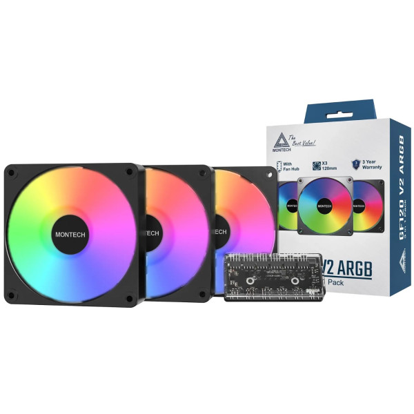 Фото - Корпусний вентилятор Montech GF120 V2 ARGB PWM 3I1(B)