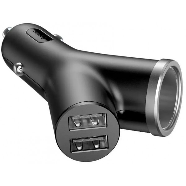 Фото - Автомобильное зарядное устройство Baseus Y type dual USB + cigarette lighter extended car charger 3.1 A Black (CCALL-YX01)