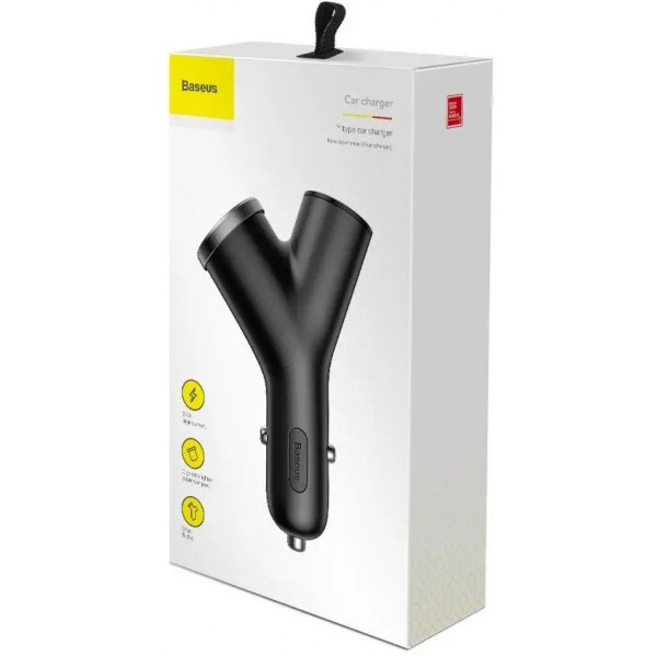 Фото - Автомобильное зарядное устройство Baseus Y type dual USB + cigarette lighter extended car charger 3.1 A Black (CCALL-YX01)