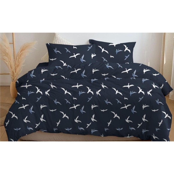 Фото - Простынь полуторная Zastelli бязь Birds on Blue Front 145х210 (20520)