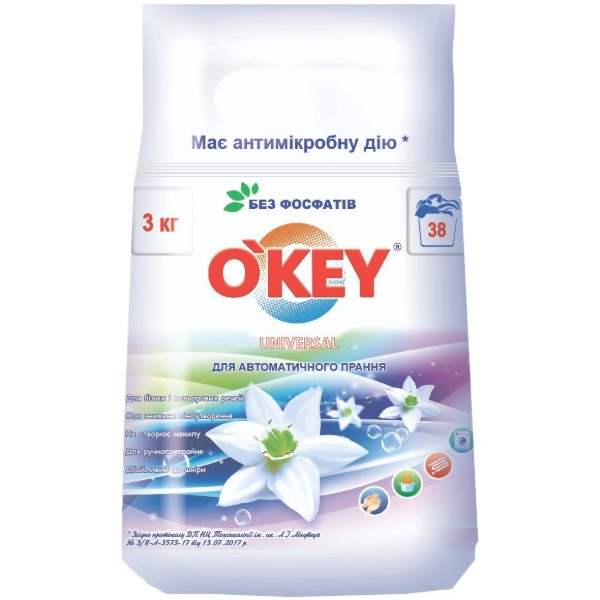 Фото - Пральний порошок O'key Universal автомат, 3 кг
