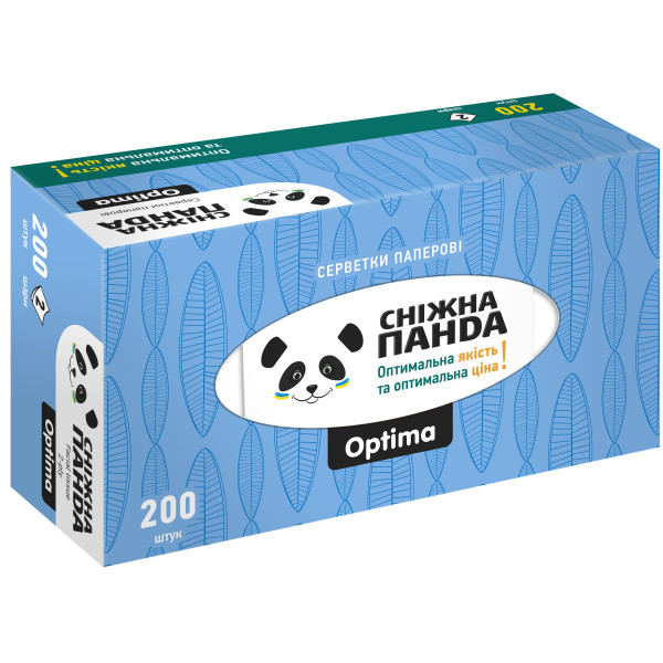Фото - Серветки паперові Сніжна панда Оптіма 2 шари 200 шт. (4820183973542)