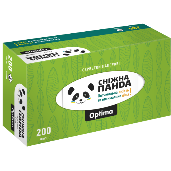 Фото - Серветки паперові Сніжна панда Оптіма 2 шари 200 шт. (4820183973542)