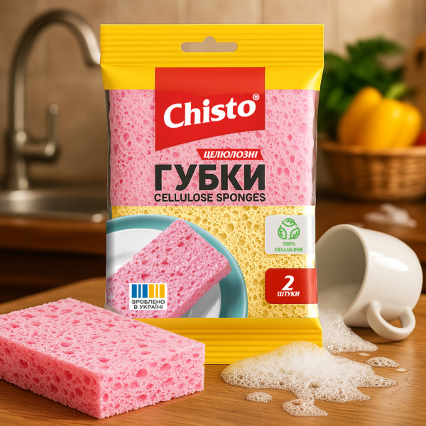 Фото - Губка для миття посуду целюлозна Chisto 2 шт. (4820204701826)