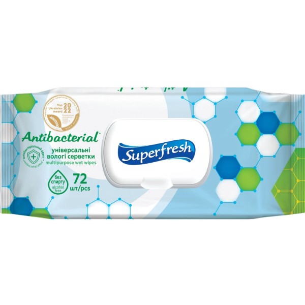 Фото - Серветки гігієнічні вологі Superfresh Antibacterial із клапаном 72 шт. (4823071630510)