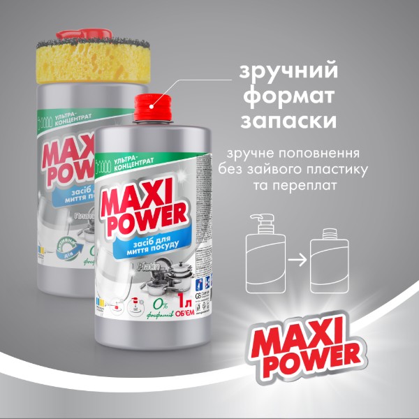 Фото - Засіб для ручного миття посуду Maxi Power Платинум запаска 1 л (4823098408475)