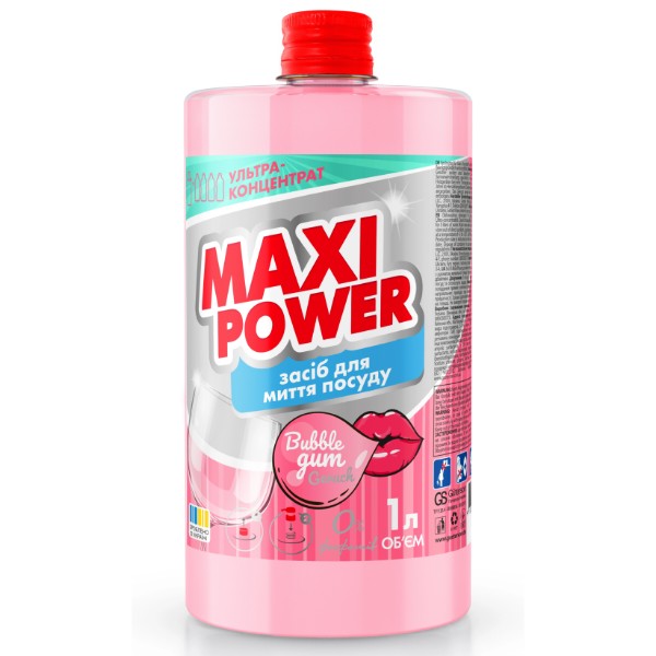 Фото - Засіб для ручного миття посуду Maxi Power Бабл Гам запаска 1 л (4823098411970)