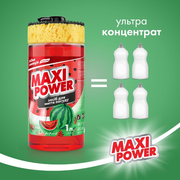 Фото - Засіб для ручного миття посуду Maxi Power 1 л Кавун (4823098414230)