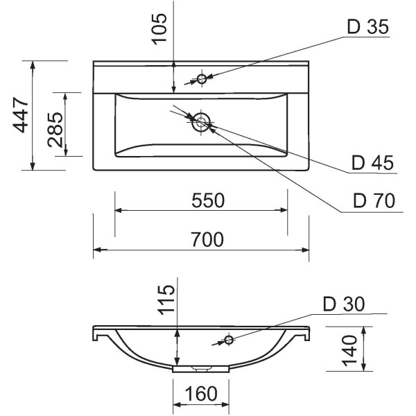 Фото - Раковина для ванної+змішувач Adamant QUANTO 70 з сифоном Click-Clack (4824296208101)