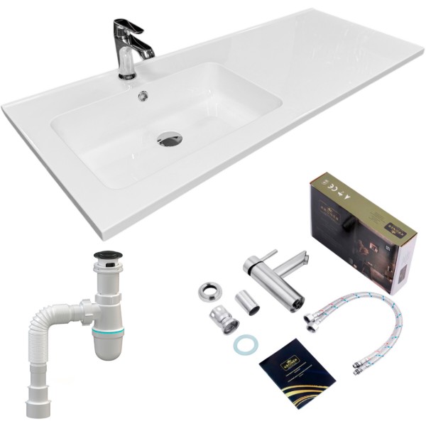 Фото - Уцінка - Раковина для ванної+змішувач Adamant FLATE 120L з сифоном Click-Clack 94824296208601)