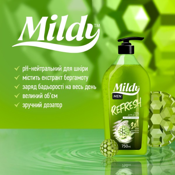 Фото - Гель для душу Mildy Refresh 3в1 для чоловіків 750 мл (4820255112589)
