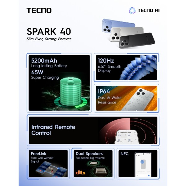 Фото - Смартфон Tecno Spark 40 8/256Gb Ink Black (KM5n)