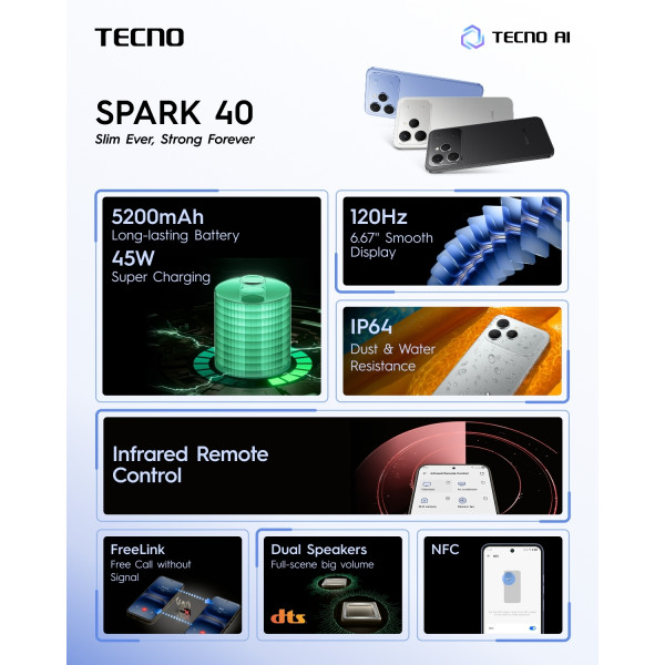 Фото - Смартфон Tecno Spark 40 8/256Gb Veil White (KM5n)