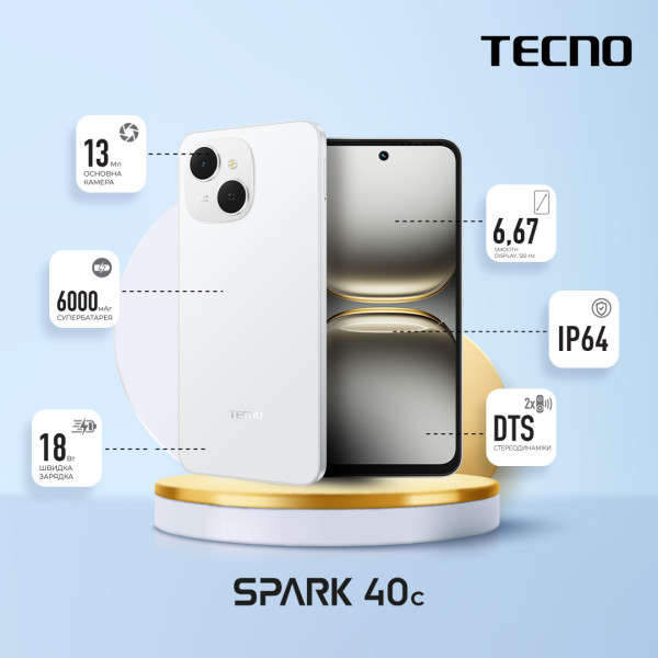 Фото - Смартфон Tecno Spark 40C 4/128Gb Veil White (KM4k)