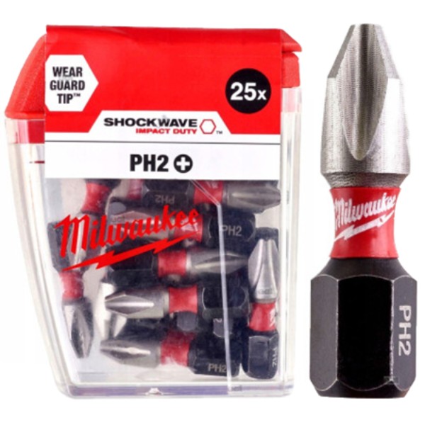 Фото - Біта для викрутки Milwaukee Shockwave PH2 25 мм 25 шт. (4932430853)