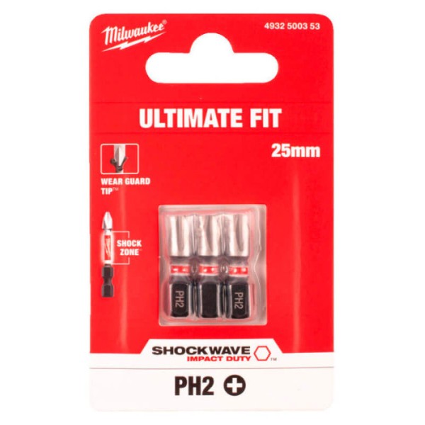 Фото - Набор бит для отвертки Milwaukee SHOCKWAVE PH2 25 мм 3шт. (4932500353)