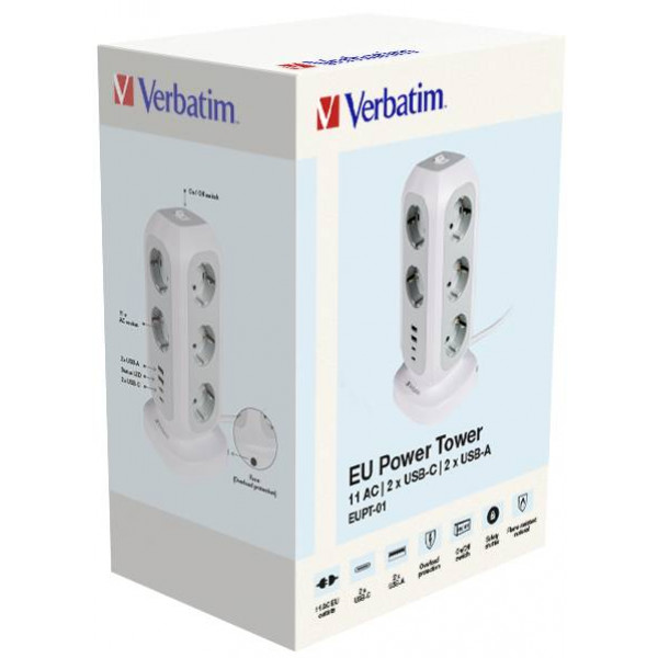 Фото - Мережевий фільтр Verbatim Power Tower EUPT-01 EU  11 р/2xUSB-C/2xUSB-A 2m (49547)