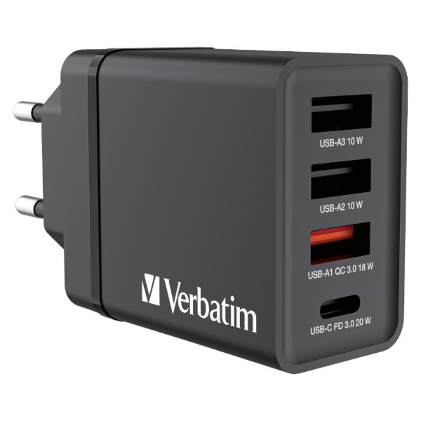Фото - Сетевое зарядное устройство Verbatim USB 30 Вт PD 3.0 і QC 3.0 4-ports Black (49700)