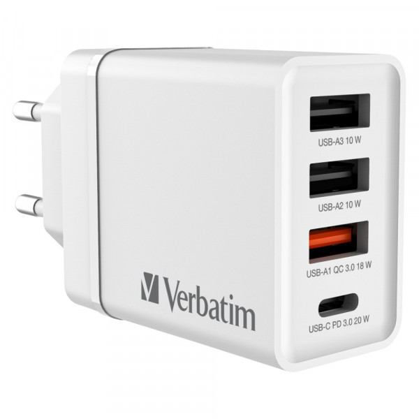 Фото - Мережевий зарядний пристрій Verbatim USB 30 Вт PD 3.0 і QC 3.0 White (49701) Фото - Мережевий зарядний пристрій Verbatim USB 30 Вт PD 3.0 і QC 3.0 White (49701)