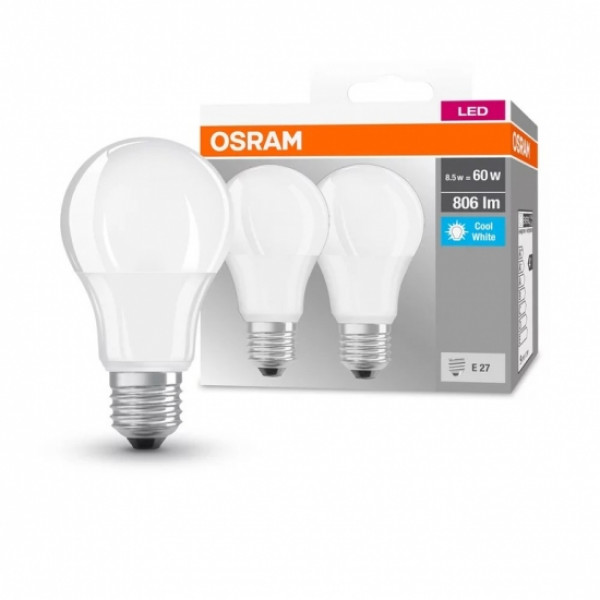 Фото - Лампочка світлодіодна Osram LED E27 8.5Вт 4000К 806Лм A60 2 шт. (4058075152670)