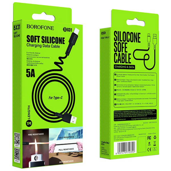Фото - Кабель синхронізації даних BOROFONE BX31 USB to Type-C 3A, 1m Black (6931474710390)