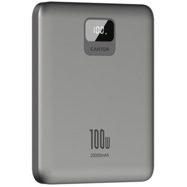 Фото - Батарея мобільна Canyon PB-2008 LED FLAT 20000 mAh PD100W QC3.0 Dark Grey (CNE-CPB2008DG)