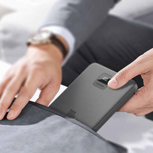 Фото - Батарея мобільна Canyon PB-2008 LED FLAT 20000 mAh PD100W QC3.0 Dark Grey (CNE-CPB2008DG)