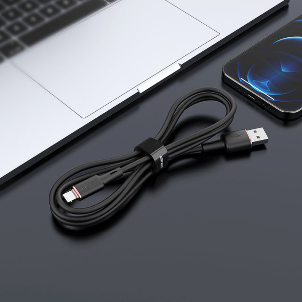 Фото - Кабель AceFast C2-02 USB to iP 2.4A, 1.2m silicone, zinc connectors Black (AFC2-02B)
