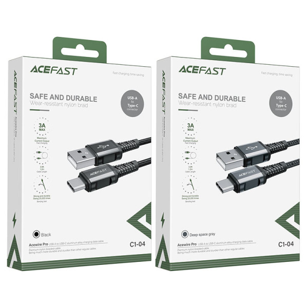 Фото - Кабель AceFast C1-04 USB to Type-C 3A, 1.2m Black (6974316280545)
