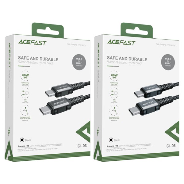 Фото - Кабель AceFast C1-03 Type-C to Type-C 3A 1.2m Black (6974316280521)