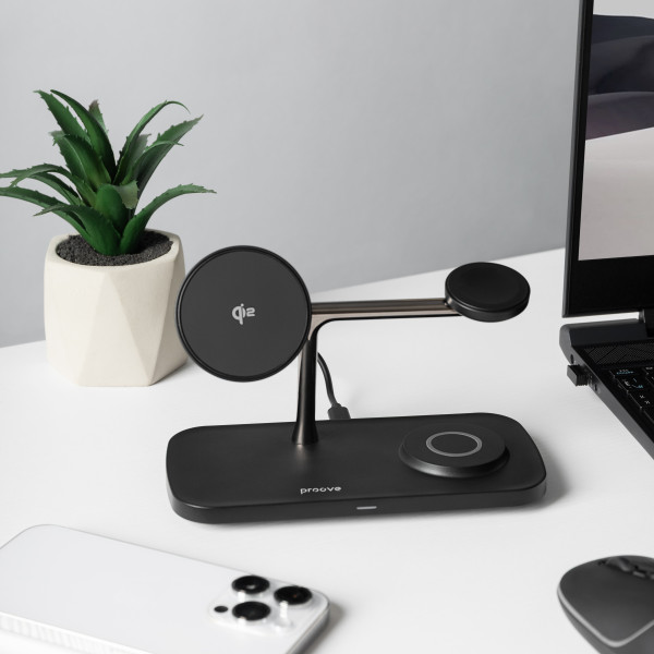 Фото - Беспроводное зарядное устройство Proove Magnetic Field Pro 3 in 1 Qi2 black (WSMP15002001)