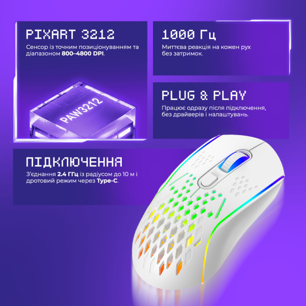 Фото - Миша бездротова ігрова Proove Gaming Buzz White (WMBU00022402)