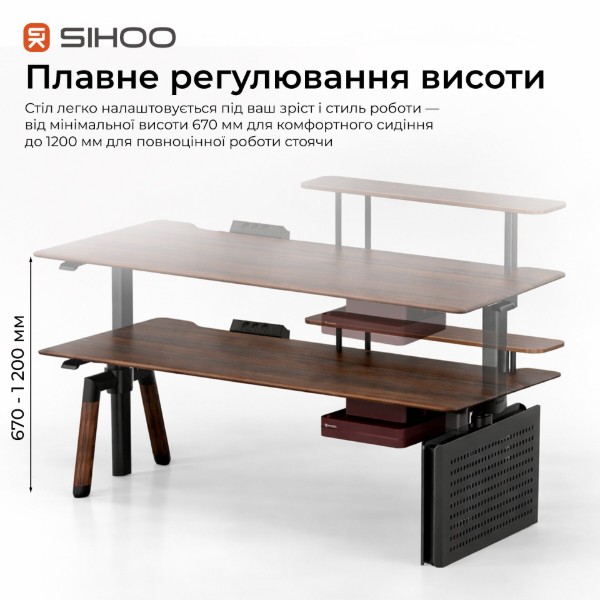 Фото - Стол с электрорегулировкой высоты Sihoo D07 1.6m Walnut/Black (D07B-101/D07J-101-AB)