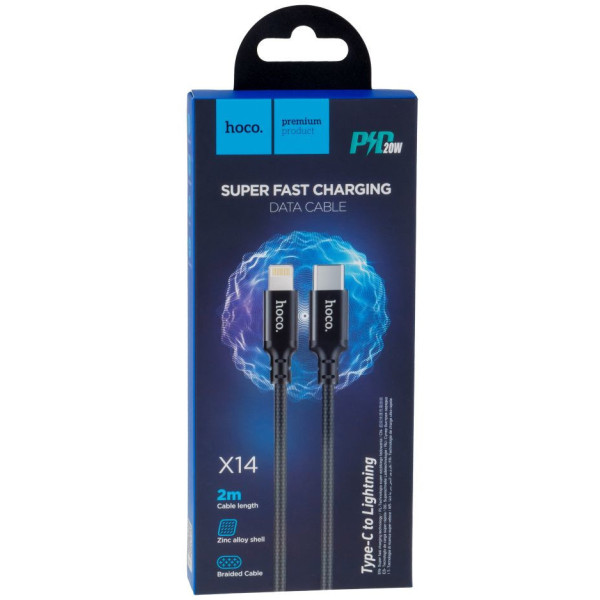 Фото - Кабель синхронізації даних HOCO X14 Type-C to iP 3A, 20W, 2m Black (6931474752208)