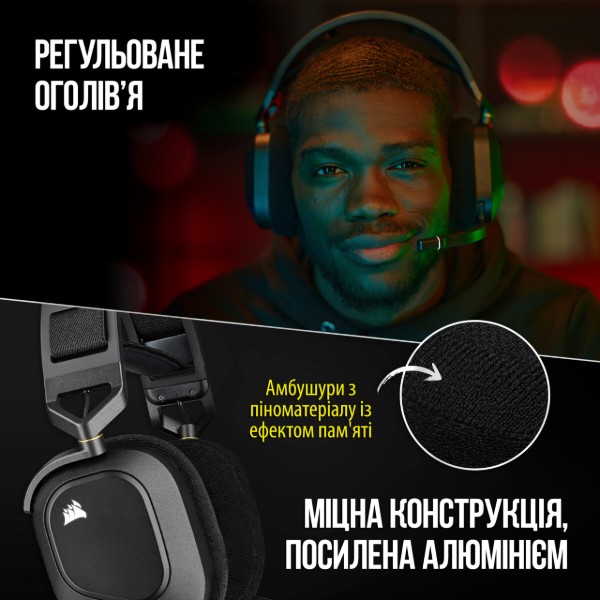 Фото - Гарнітура бездротова ігрова Corsair HS80 RGB Wireless Headset, Carbon (CA-9011235-EU)
