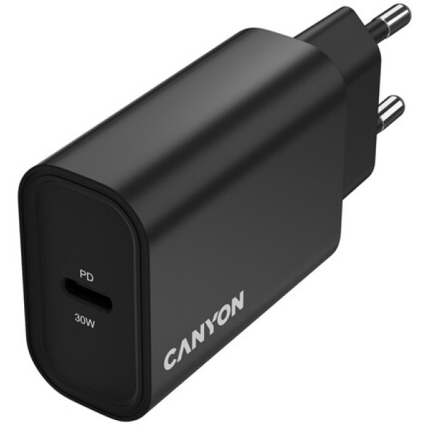 Фото - Мережевий зарядний пристрій Canyon OnCharge 30CL 1xPD Type-C 30W Black (CNE-CHA30CLB)
