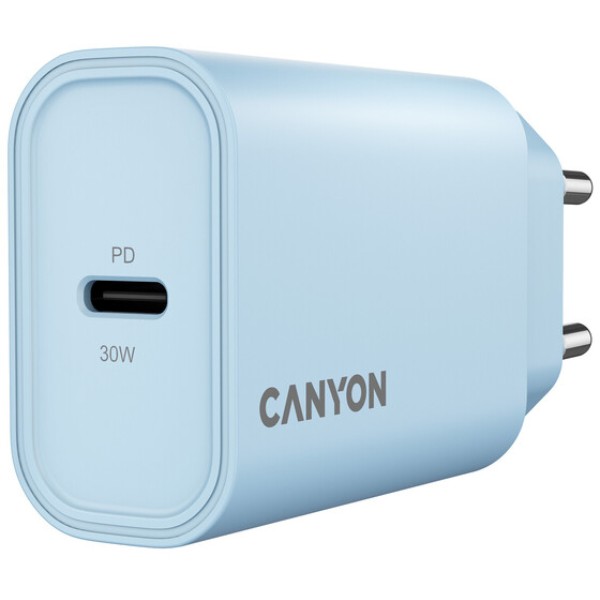 Фото - Сетевое зарядное устройство Canyon OnCharge 30CL 1xPD Type-C 30W Light Blue (CNE-CHA30CLLBL)