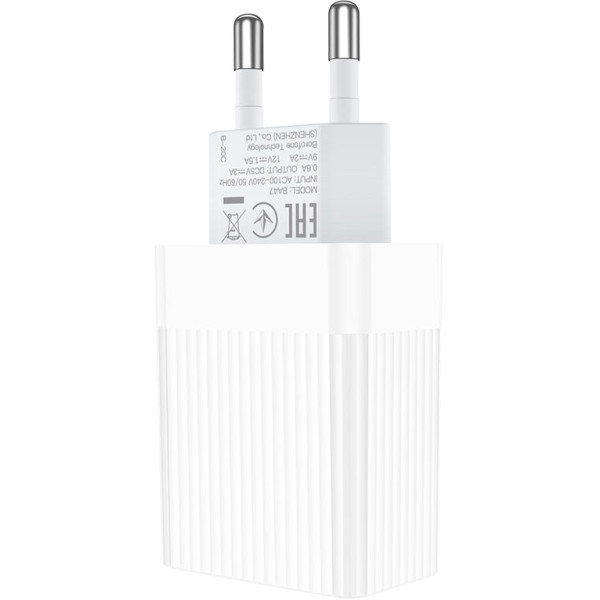 Фото - Мережевий зарядний пристрій BOROFONE BA47A QC3.0 3A 18W White (6931474728296)