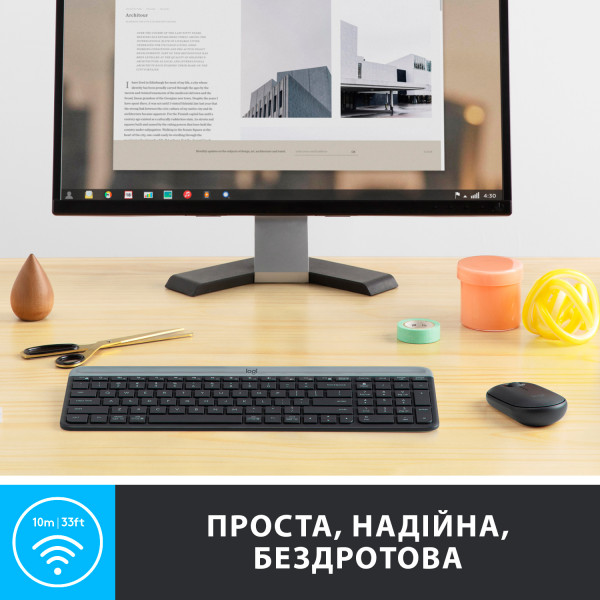 Фото - Клавиатура+мышь беспроводная Logitech MK470 Slim Wireless Graphite UA (920-009204)